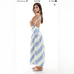 Blue and White Striped Maxi Drop Waist dress